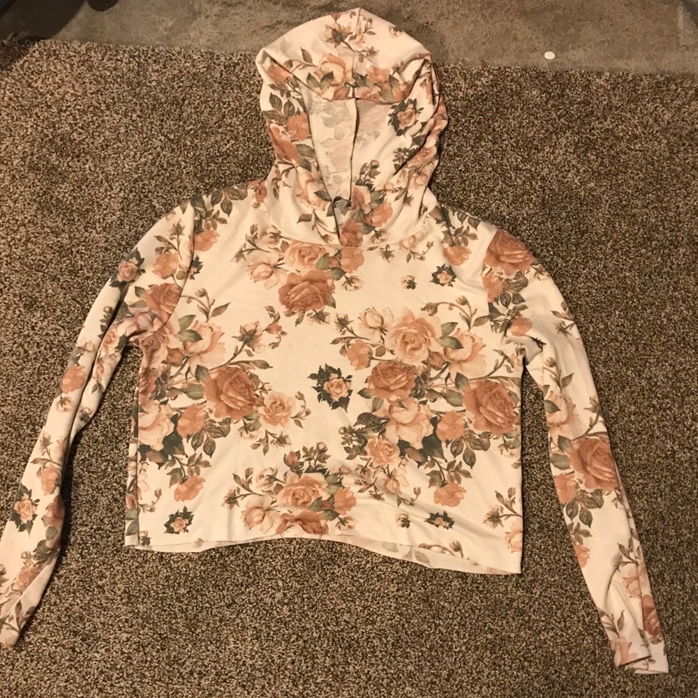 floral printed cropped hoodie